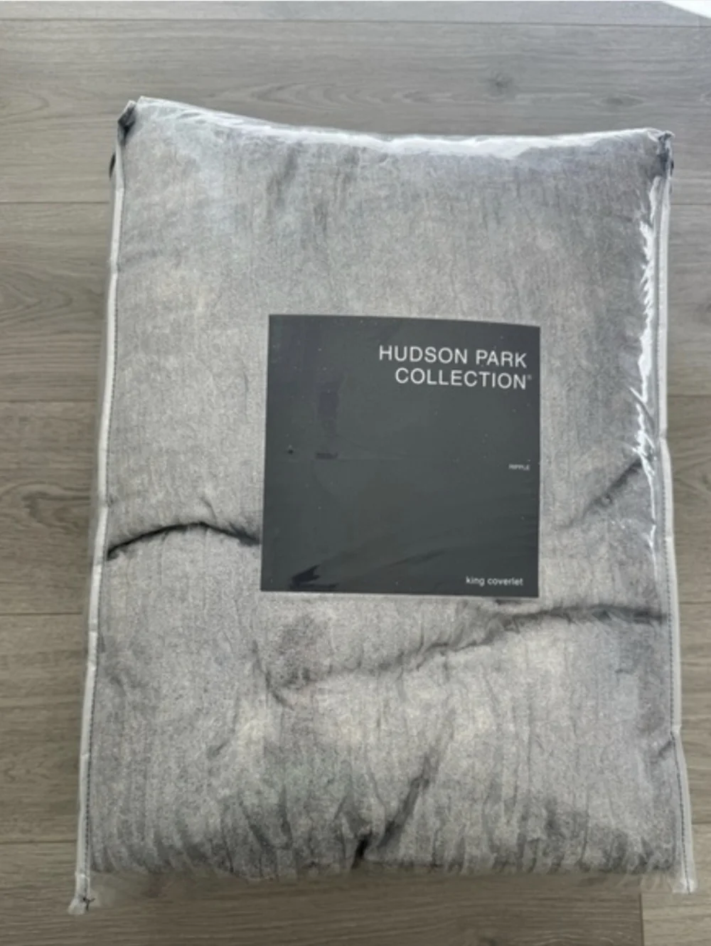 Hudson Park Collection Pale Silver Rippled Texture King Coverlet